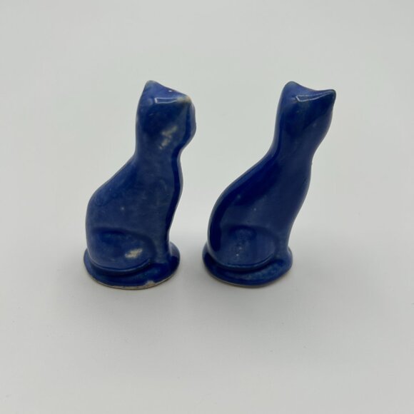 Vtg Mini Sitting Cat Figurines Set of 2 Blue Glazed Porcelain 2.5" Collectible - Picture 3 of 5